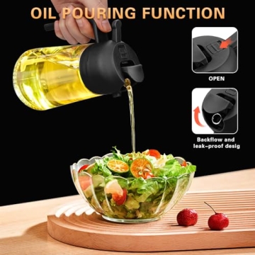 2 in 1 Glass Oil Sprayer & Dispenser, 2024 New 2-in-1 Glass Oil Sprayer and Dispenser for Kitchen Cooking, 470ml Glass Oil Dispenser Spray Bottle for Home