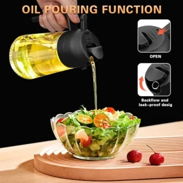 2 in 1 Glass Oil Sprayer & Dispenser, 2024 New 2-in-1 Glass Oil Sprayer and Dispenser for Kitchen Cooking, 470ml Glass Oil Dispenser Spray Bottle for Home