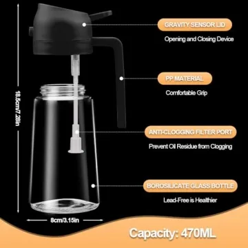 2 in 1 Glass Oil Sprayer & Dispenser, 2024 New 2-in-1 Glass Oil Sprayer and Dispenser for Kitchen Cooking, 470ml Glass Oil Dispenser Spray Bottle for Home