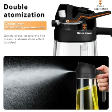 2 in 1 Glass Oil Sprayer & Dispenser, 2024 New 2-in-1 Glass Oil Sprayer and Dispenser for Kitchen Cooking, 470ml Glass Oil Dispenser Spray Bottle for Home