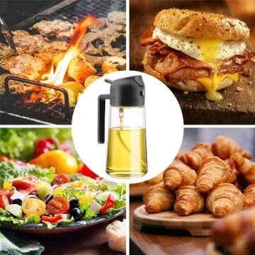 2 in 1 Glass Oil Sprayer & Dispenser, 2024 New 2-in-1 Glass Oil Sprayer and Dispenser for Kitchen Cooking, 470ml Glass Oil Dispenser Spray Bottle for Home