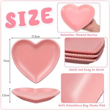 Ziliny 4 Set Valentine's Day Heart Shaped Plates Ceramic Salad Cute Plate Set Steak Elegant Dinner Dish 6.9 Inch Dessert Tray Serving Dish for Dessert Appetizer Snacks(Pink)