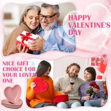 Ziliny 4 Set Valentine's Day Heart Shaped Plates Ceramic Salad Cute Plate Set Steak Elegant Dinner Dish 6.9 Inch Dessert Tray Serving Dish for Dessert Appetizer Snacks(Pink)