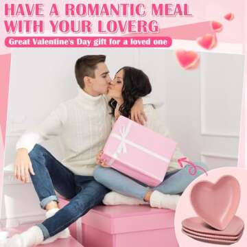 Ziliny 4 Set Valentine's Day Heart Shaped Plates Ceramic Salad Cute Plate Set Steak Elegant Dinner Dish 6.9 Inch Dessert Tray Serving Dish for Dessert Appetizer Snacks(Pink)