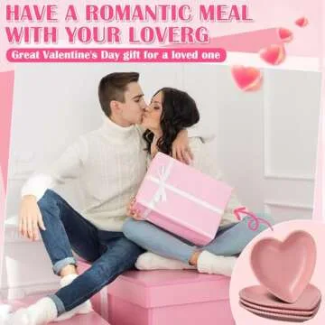 Ziliny 4 Set Valentine's Day Heart Shaped Plates Ceramic Salad Cute Plate Set Steak Elegant Dinner Dish 6.9 Inch Dessert Tray Serving Dish for Dessert Appetizer Snacks(Pink)