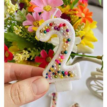 Birthday Candles, Pearl Sequin Number Candle Party Supplies (number-2)