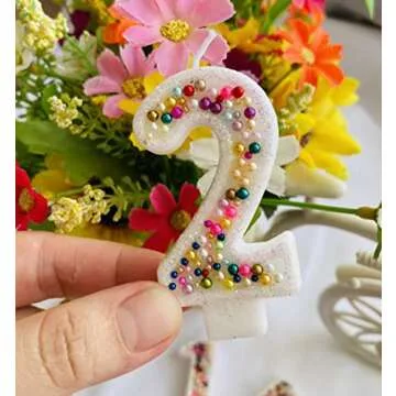Birthday Candles, Pearl Sequin Number Candle Party Supplies (number-2)