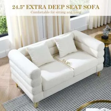 JEEOHEY Sofa, Oversize Loveseat Sofa,60 Inch 2 Seater Extra Deep Seat Sofa,Modern Upholstered Futon White Sofa Couch, Comfy Bouclé Cloud Sofa,Furniture for Living Room,Bedroom,Office,Apartment(White)