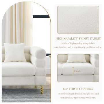 JEEOHEY Sofa, Oversize Loveseat Sofa,60 Inch 2 Seater Extra Deep Seat Sofa,Modern Upholstered Futon White Sofa Couch, Comfy Bouclé Cloud Sofa,Furniture for Living Room,Bedroom,Office,Apartment(White)