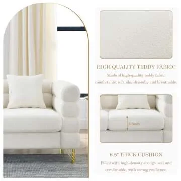 JEEOHEY Sofa, Oversize Loveseat Sofa,60 Inch 2 Seater Extra Deep Seat Sofa,Modern Upholstered Futon White Sofa Couch, Comfy Bouclé Cloud Sofa,Furniture for Living Room,Bedroom,Office,Apartment(White)