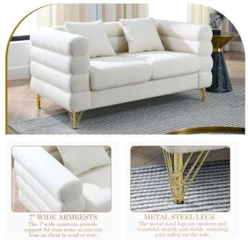 JEEOHEY Sofa, Oversize Loveseat Sofa,60 Inch 2 Seater Extra Deep Seat Sofa,Modern Upholstered Futon White Sofa Couch, Comfy Bouclé Cloud Sofa,Furniture for Living Room,Bedroom,Office,Apartment(White)