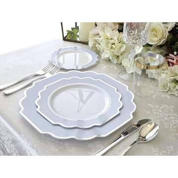 " OCCASIONS " 50 Plates Pack (25 Guests)-Heavyweight Wedding Party Disposable Plastic Plate Set -(25...