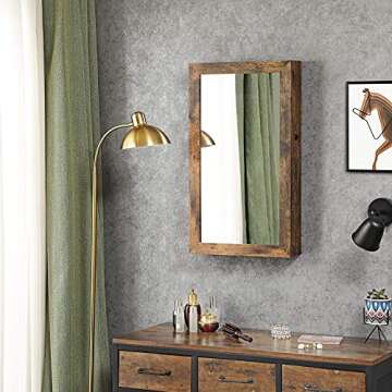 SONGMICS Lockable Jewelry Cabinet Armoire with Mirror, Wall-Mounted Space Saving Jewelry Storage Org...