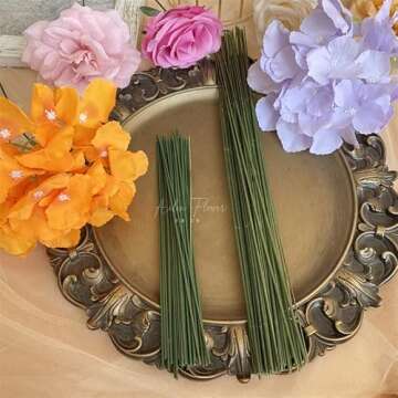 Enajucy 100 pcs Floral Stem Wire - Plastic Artificial Flower Green Stem Rod - Plant Stub Wire Green Florist Wires (10 inch / 25cm)