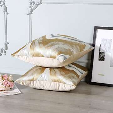 Ohok Set of 2 Gold Silver White Wave Stripe Decorative Throw Pillow Covers Pillow Cases 18x18 Inches for Home Decor Living Room Bedroom Bed Couch Chair