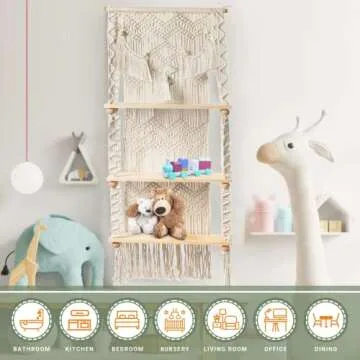 LIVALAYA 3 Tier Macrame Wall Hanging Shelf for Boho Hanging Wall Decor Shelves for Bedroom Bathroom, Nursery Bohemian Shelf for Cute Indoor Plants, Farmhouse Woven Rope Picture Holders