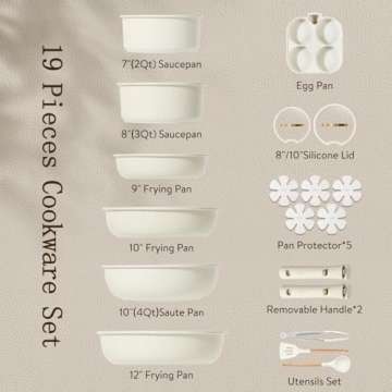 CAROTE 19pcs Non-Stick Cookware Set with Removable Handle