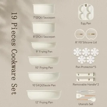 CAROTE 19pcs Non-Stick Cookware Set with Removable Handle