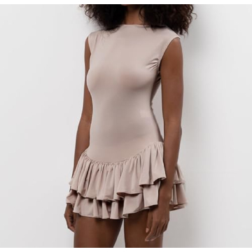 LouVasabuce Women's Sexy Ruffle Hem Mini Dress Summer Party