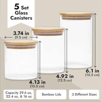 Juvale 5-Pack Glass Canisters with Bamboo Lids, 3 Sizes for Pantry Storage