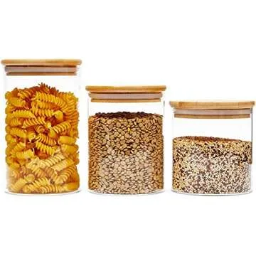 Juvale 5-Pack Glass Canisters with Bamboo Lids, 3 Sizes for Pantry Storage
