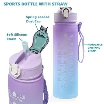 KITNOBLIS 24 oz Water Bottle with Times to Drink and Straw, Motivational Drinking Water Bottles with Carrying Strap, Leakproof BPA & Toxic Free, Ensure You Drink Enough Water for Fitness(PURPLE)