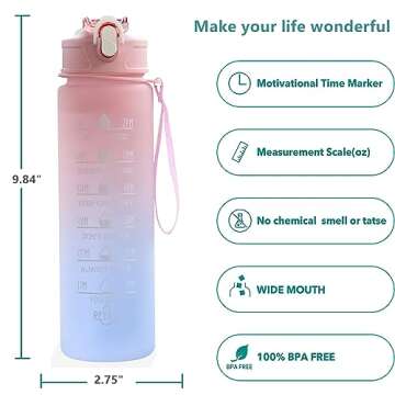 KITNOBLIS 24 oz Water Bottle with Times to Drink and Straw, Motivational Drinking Water Bottles with Carrying Strap, Leakproof BPA & Toxic Free, Ensure You Drink Enough Water for Fitness(PURPLE)