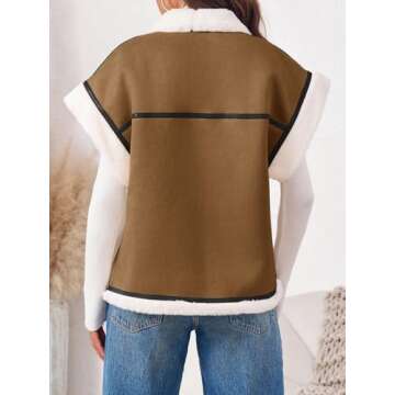 Cicy Bell Womens Suede Sherpa Vest Faux Fur Shearling Jacket Oversized Cap Sleeve Button Down Winter Coats