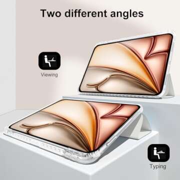 MYGROO case for iPad Air 13inch M2 2024,for iPad Pro 12.9 Case 2022(6th Generation) with Pencil Holder,Trifold Stand with Clear Shell for iPad case Air 13inch Transparent,Creamy White