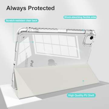 MYGROO case for iPad Air 13inch M2 2024,for iPad Pro 12.9 Case 2022(6th Generation) with Pencil Holder,Trifold Stand with Clear Shell for iPad case Air 13inch Transparent,Creamy White