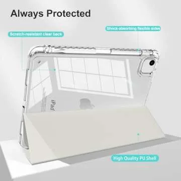 MYGROO case for iPad Air 13inch M2 2024,for iPad Pro 12.9 Case 2022(6th Generation) with Pencil Holder,Trifold Stand with Clear Shell for iPad case Air 13inch Transparent,Creamy White