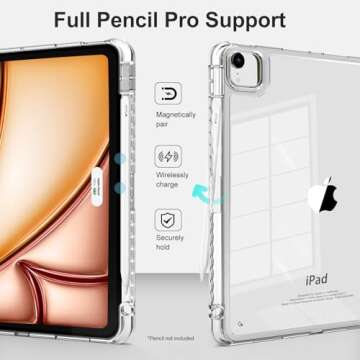 MYGROO case for iPad Air 13inch M2 2024,for iPad Pro 12.9 Case 2022(6th Generation) with Pencil Holder,Trifold Stand with Clear Shell for iPad case Air 13inch Transparent,Creamy White