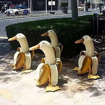 Ochine Art Banana Duck Statue Garden Yard Outdoor Decor Creative Banana Duck Sculpture Novelty Ornaments Gift Cute Peeled Banana Duck Decorative Figurines Patio Home Decoration