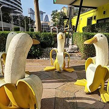 Ochine Art Banana Duck Statue Garden Yard Outdoor Decor Creative Banana Duck Sculpture Novelty Ornaments Gift Cute Peeled Banana Duck Decorative Figurines Patio Home Decoration