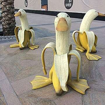 Ochine Art Banana Duck Statue Garden Yard Outdoor Decor Creative Banana Duck Sculpture Novelty Ornaments Gift Cute Peeled Banana Duck Decorative Figurines Patio Home Decoration