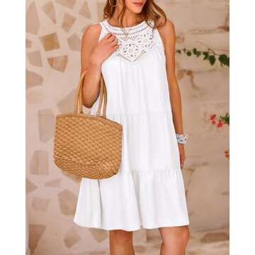 BTFBM Women Summer Halter Dresses Casual Spring 2025 Sleeveless A-Line Tiered Swing Mini Dress Beach...