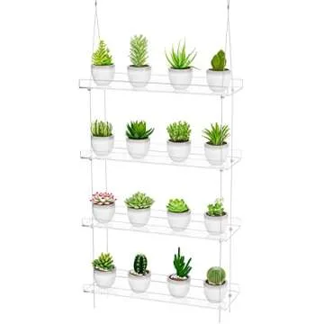 4-TierClear Plant Shelves, Height Adjustable Hanging Acrylic Indoor Wall Hanging Plant Stand Flower Display, Flower Pot Organizer Storage for Window Grow Herbs, Microgreens, Succulents, 16 Inch