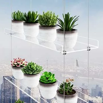 4-TierClear Plant Shelves, Height Adjustable Hanging Acrylic Indoor Wall Hanging Plant Stand Flower Display, Flower Pot Organizer Storage for Window Grow Herbs, Microgreens, Succulents, 16 Inch