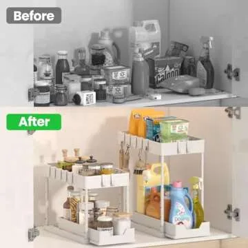 mosala Under Sink Organizers and Storage 2 Pack - Height Adjustable 2 Tier Sliding Bathroom Cabinet ...