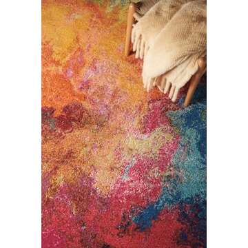 Nourison Celestial Red Palette 5'3" x 7'3" Area Rug, Watercolor, Easy Cleaning, Non Shedding, Bed Room, Living Room, Dining Room, Kitchen, (5' x 7')