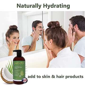 PURA D'OR Organic Vegetable Glycerin (24oz) Derived from Coconut,100% Pure Premium Grade,Clear & Odorless,Non-GMO,Kosher,Vegan,Cold Pressed,Hair,Skin & DIY Base (Packaging may vary)