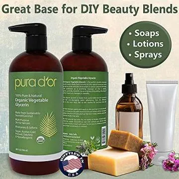 PURA D'OR Organic Vegetable Glycerin (24oz) Derived from Coconut,100% Pure Premium Grade,Clear & Odorless,Non-GMO,Kosher,Vegan,Cold Pressed,Hair,Skin & DIY Base (Packaging may vary)