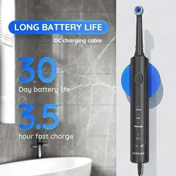 mornwell Electric Toothbrush USB Fast Charging 3 Modes Rotary Toothbrushes Rechargeable Spin Toothbrushes with 4 Round Brush Heads for Adults & Kids (Over 8 Years Old)