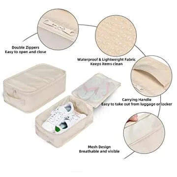 Travel Shoe Bags, Foldable Waterproof Shoe Pouches Organizer-Double Layer (4 Cream Shoe Bag)