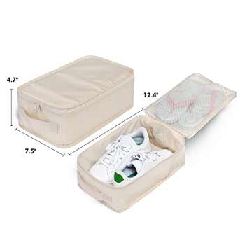 Travel Shoe Bags, Foldable Waterproof Shoe Pouches Organizer-Double Layer (4 Cream Shoe Bag)