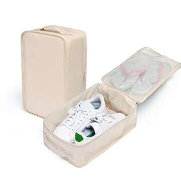 Travel Shoe Bags, Foldable Waterproof Shoe Pouches Organizer-Double Layer (4 Cream Shoe Bag)