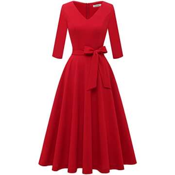 Bbonlinedress Red Vintage Midi Prom Women Cocktail Formal Wedding Guest Mother Dresses Red 2XL