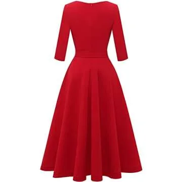 Elegant Bbonlinedress Red Vintage Midi Dress for Women