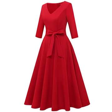 Elegant Bbonlinedress Red Vintage Midi Dress for Women