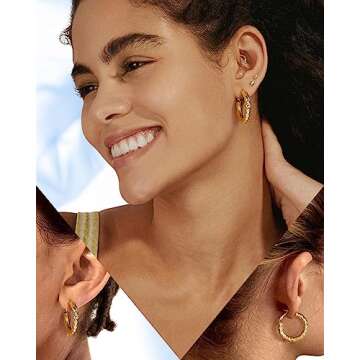Wowshow Chunky Gold Hoop Earrings for Women, 14K Real Gold Plated Thick Gold Hoops Lightweight Earrings 30mm